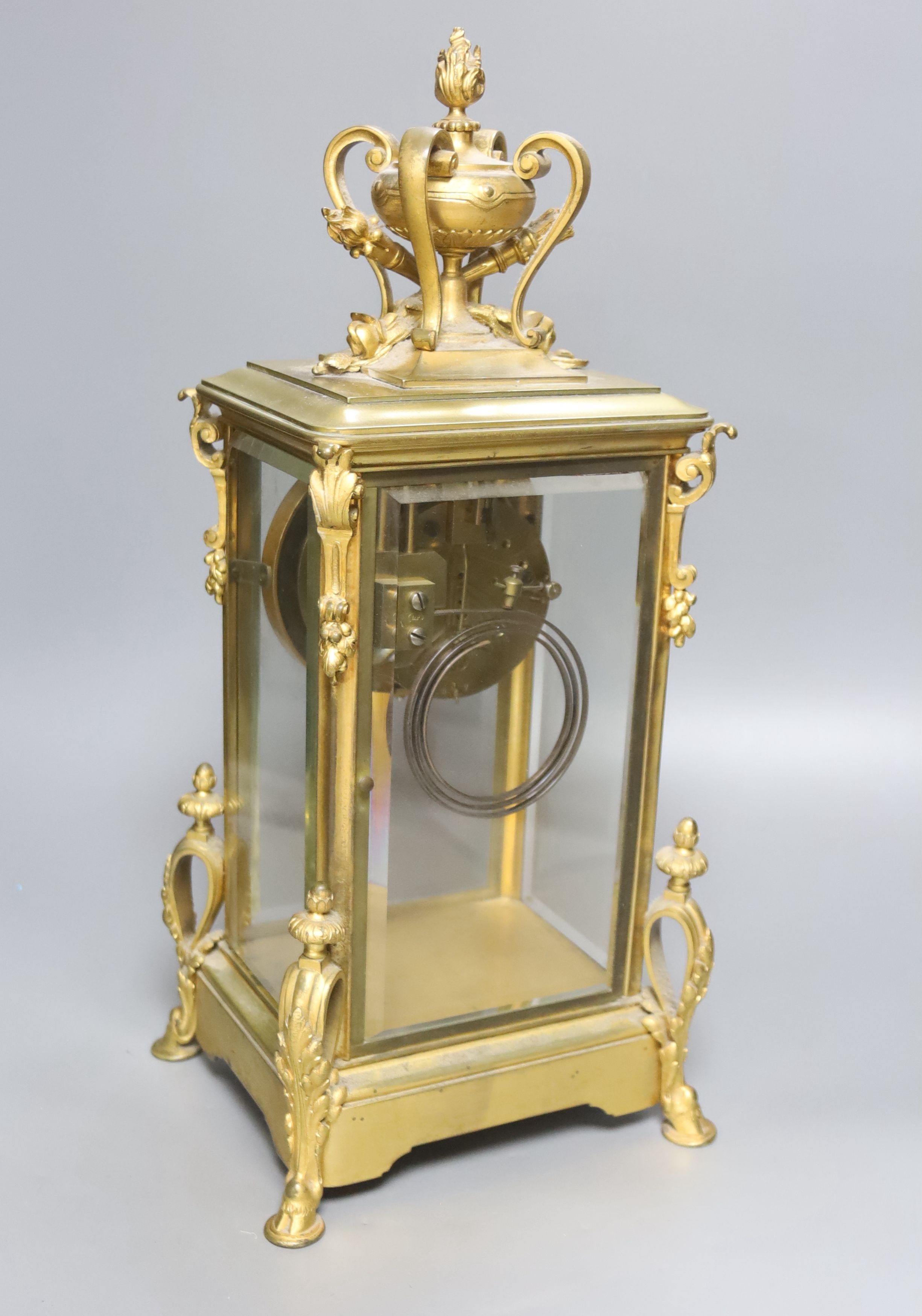 A French ormolu four glass lantern clock, height 45cm